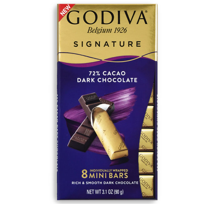 GODIVA SIGNATURE MINI BARS - 72% DARK CHOC (8 PC)