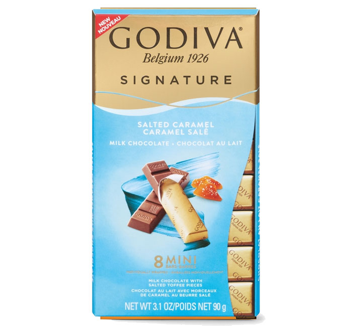 GODIVA SIGNATURE MINI BARS - SALTED CARAMEL MILK CHOC (8 PC)