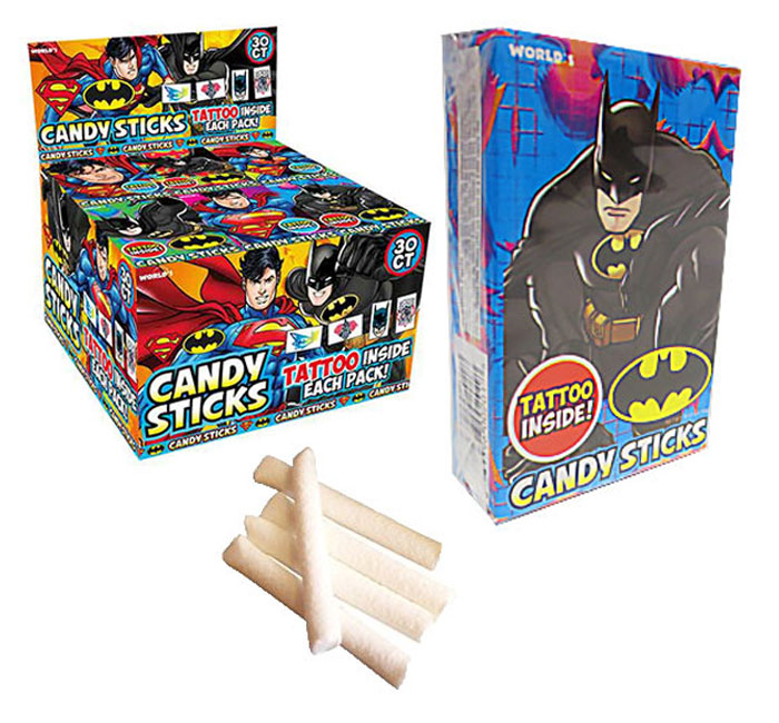 9 Batman CANDY STICKS with TATTOO inside each box kids party bag fillers loot 