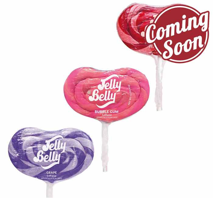JELLY BELLY LOLLIPOPS (BUBBLE GUM, GRAPE, VERY CHERRY)