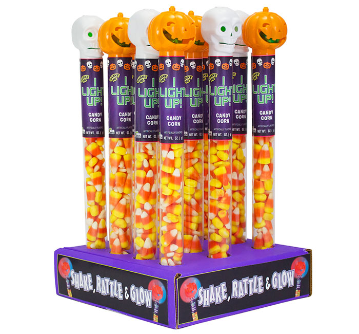 ZZZ CLOSEOUT HALLOWEEN TUBES LIGHT-UP TOPPERS W/ CANDY CORN